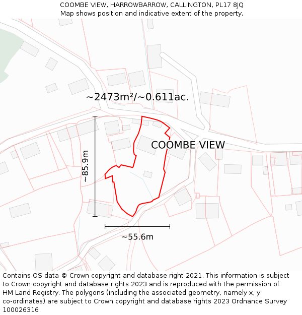 COOMBE VIEW, HARROWBARROW, CALLINGTON, PL17 8JQ: Plot and title map
