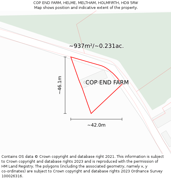 COP END FARM, HELME, MELTHAM, HOLMFIRTH, HD9 5RW: Plot and title map