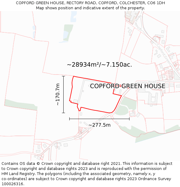 COPFORD GREEN HOUSE, RECTORY ROAD, COPFORD, COLCHESTER, CO6 1DH: Plot and title map