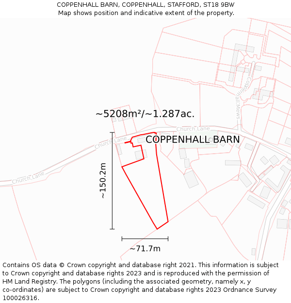 COPPENHALL BARN, COPPENHALL, STAFFORD, ST18 9BW: Plot and title map