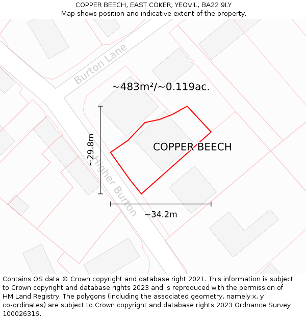 COPPER BEECH, EAST COKER, YEOVIL, BA22 9LY: Plot and title map