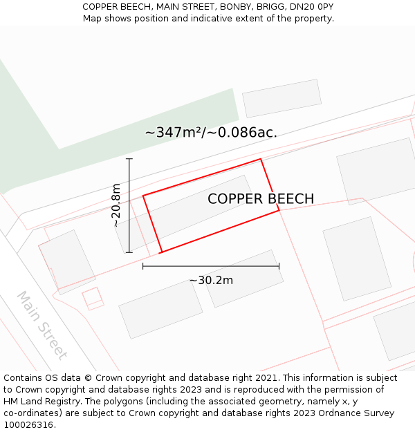 COPPER BEECH, MAIN STREET, BONBY, BRIGG, DN20 0PY: Plot and title map