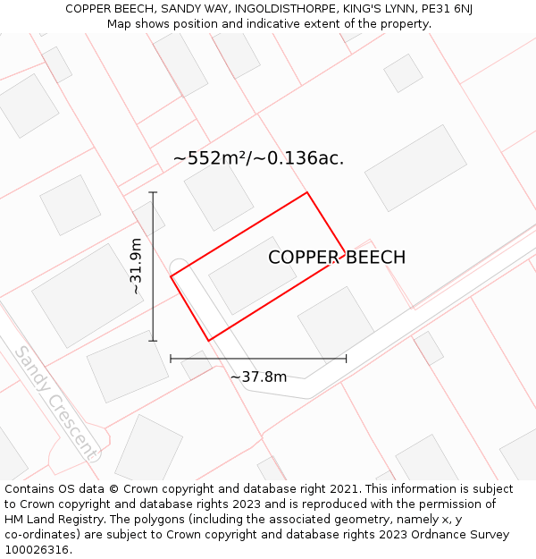 COPPER BEECH, SANDY WAY, INGOLDISTHORPE, KING'S LYNN, PE31 6NJ: Plot and title map
