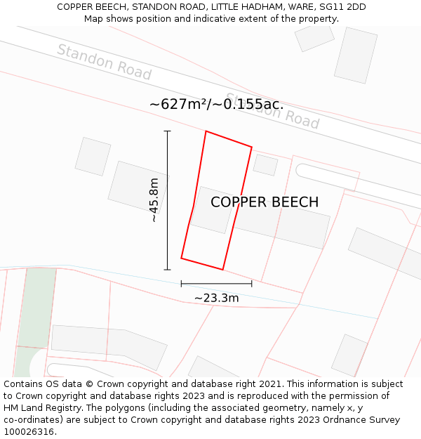 COPPER BEECH, STANDON ROAD, LITTLE HADHAM, WARE, SG11 2DD: Plot and title map