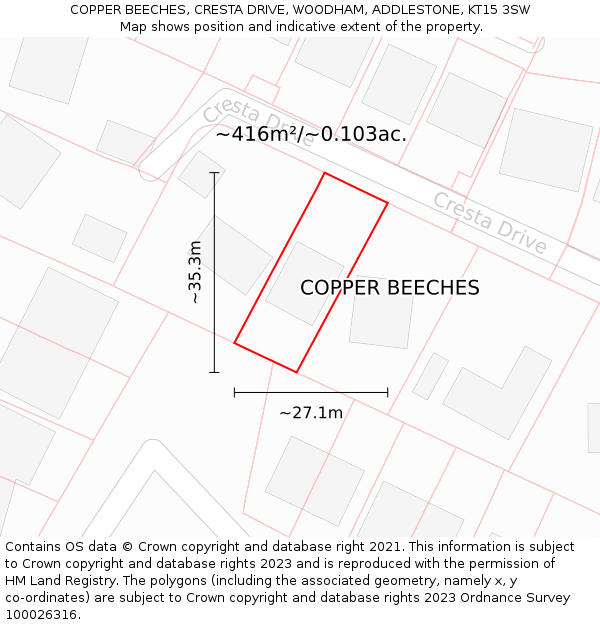 COPPER BEECHES, CRESTA DRIVE, WOODHAM, ADDLESTONE, KT15 3SW: Plot and title map