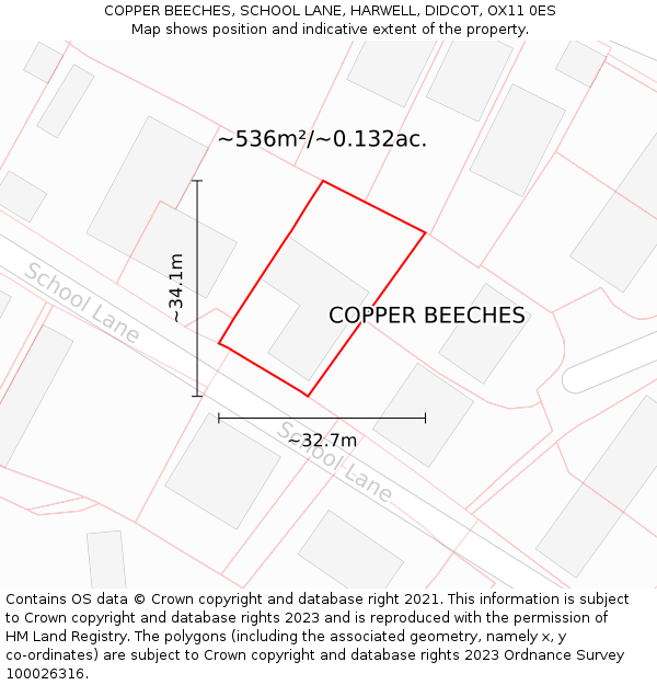 COPPER BEECHES, SCHOOL LANE, HARWELL, DIDCOT, OX11 0ES: Plot and title map