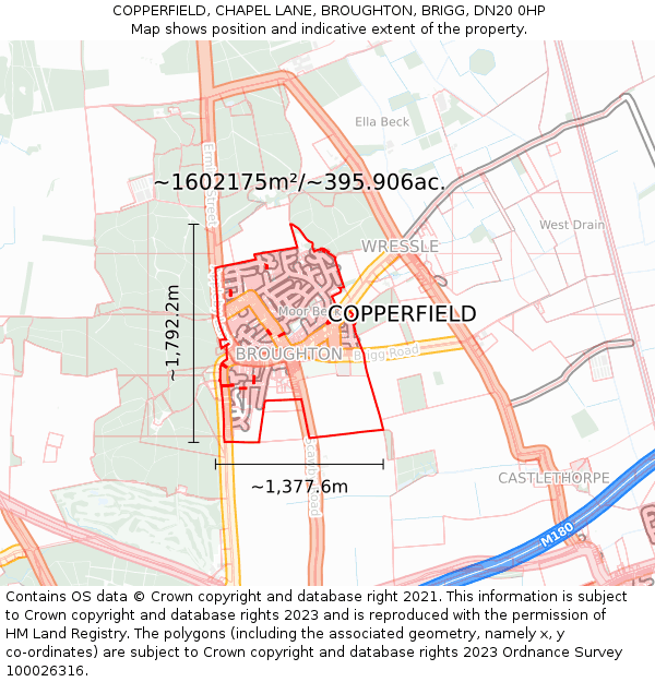 COPPERFIELD, CHAPEL LANE, BROUGHTON, BRIGG, DN20 0HP: Plot and title map