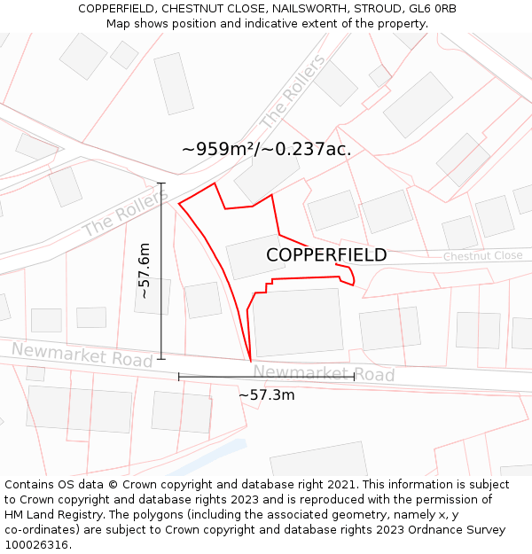 COPPERFIELD, CHESTNUT CLOSE, NAILSWORTH, STROUD, GL6 0RB: Plot and title map