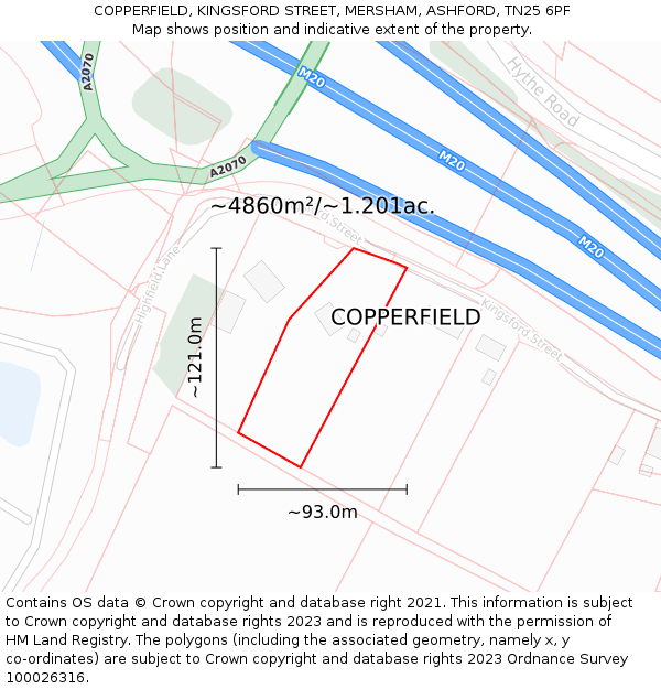 COPPERFIELD, KINGSFORD STREET, MERSHAM, ASHFORD, TN25 6PF: Plot and title map