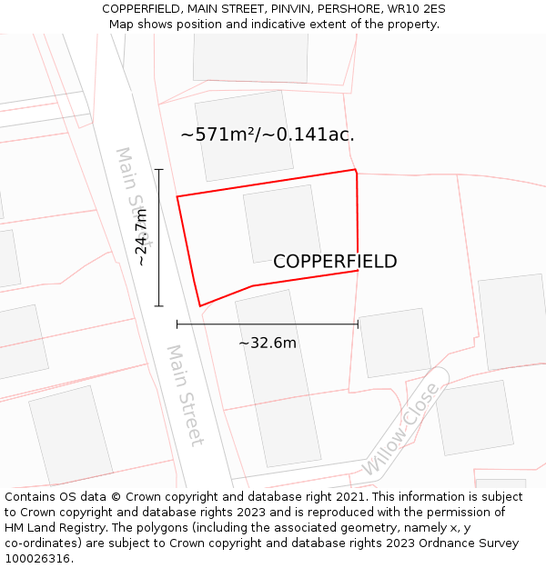 COPPERFIELD, MAIN STREET, PINVIN, PERSHORE, WR10 2ES: Plot and title map