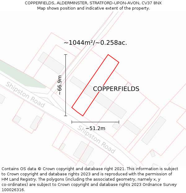 COPPERFIELDS, ALDERMINSTER, STRATFORD-UPON-AVON, CV37 8NX: Plot and title map