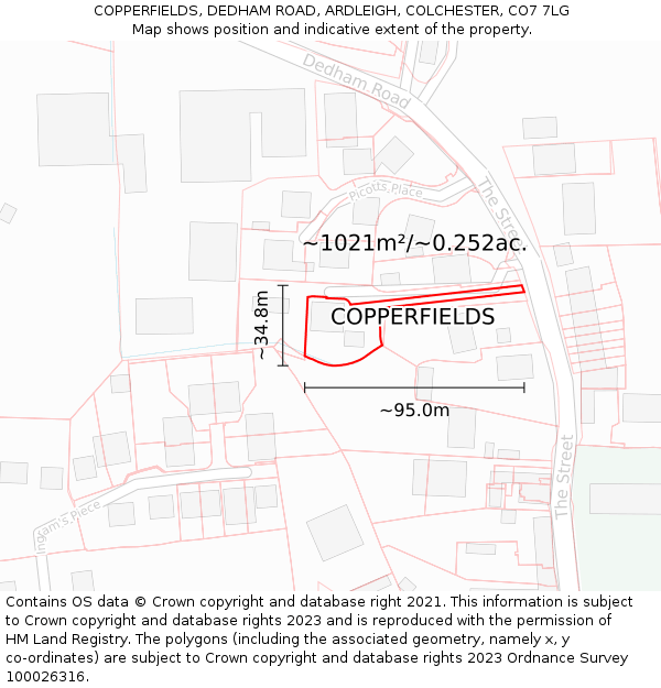 COPPERFIELDS, DEDHAM ROAD, ARDLEIGH, COLCHESTER, CO7 7LG: Plot and title map