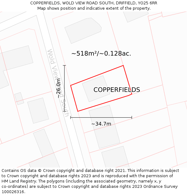 COPPERFIELDS, WOLD VIEW ROAD SOUTH, DRIFFIELD, YO25 6RR: Plot and title map