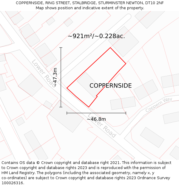 COPPERNSIDE, RING STREET, STALBRIDGE, STURMINSTER NEWTON, DT10 2NF: Plot and title map