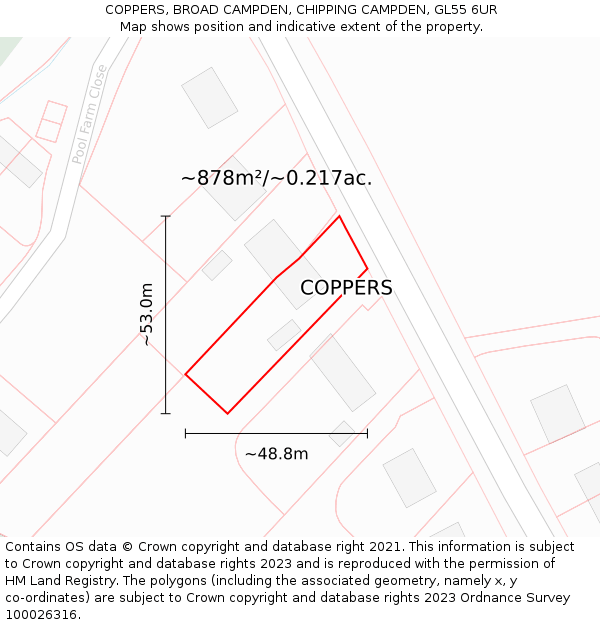 COPPERS, BROAD CAMPDEN, CHIPPING CAMPDEN, GL55 6UR: Plot and title map