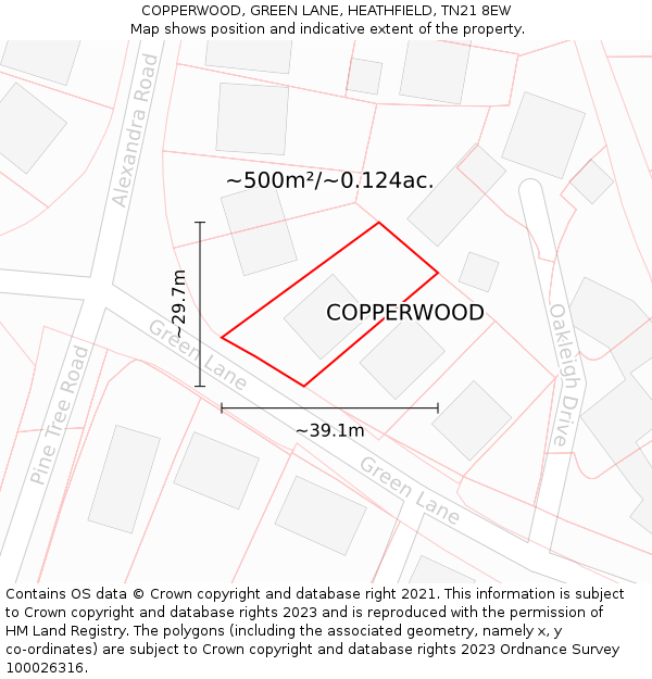 COPPERWOOD, GREEN LANE, HEATHFIELD, TN21 8EW: Plot and title map