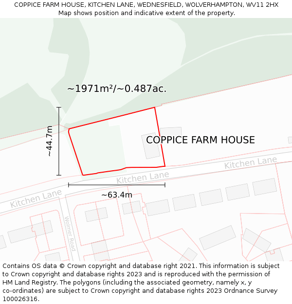 COPPICE FARM HOUSE, KITCHEN LANE, WEDNESFIELD, WOLVERHAMPTON, WV11 2HX: Plot and title map