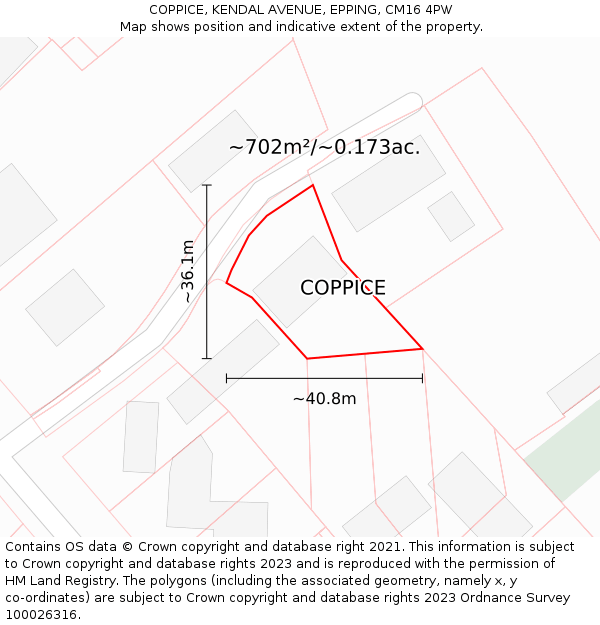 COPPICE, KENDAL AVENUE, EPPING, CM16 4PW: Plot and title map