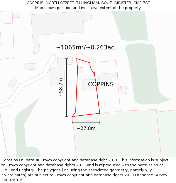 COPPINS, NORTH STREET, TILLINGHAM, SOUTHMINSTER, CM0 7ST: Plot and title map