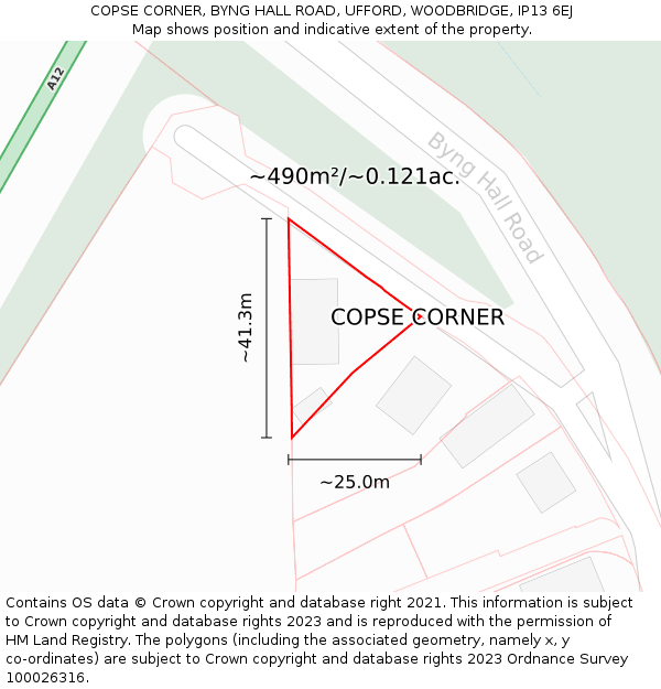 COPSE CORNER, BYNG HALL ROAD, UFFORD, WOODBRIDGE, IP13 6EJ: Plot and title map