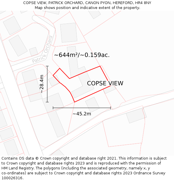 COPSE VIEW, PATRICK ORCHARD, CANON PYON, HEREFORD, HR4 8NY: Plot and title map