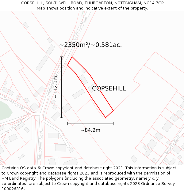 COPSEHILL, SOUTHWELL ROAD, THURGARTON, NOTTINGHAM, NG14 7GP: Plot and title map