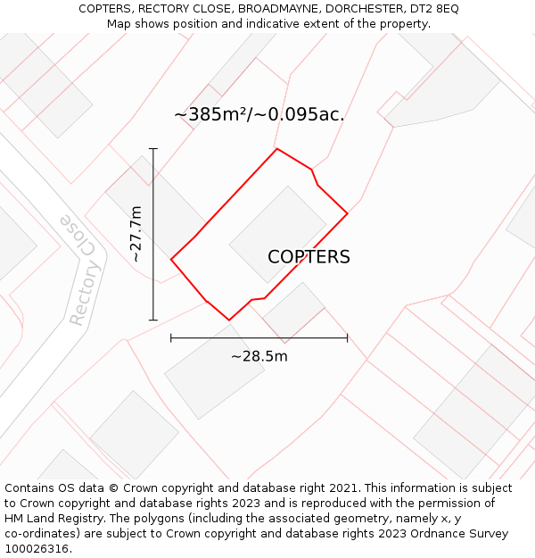 COPTERS, RECTORY CLOSE, BROADMAYNE, DORCHESTER, DT2 8EQ: Plot and title map
