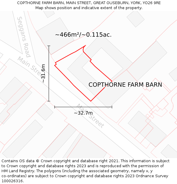 COPTHORNE FARM BARN, MAIN STREET, GREAT OUSEBURN, YORK, YO26 9RE: Plot and title map