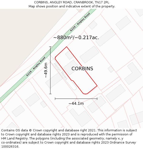 CORBINS, ANGLEY ROAD, CRANBROOK, TN17 2PL: Plot and title map