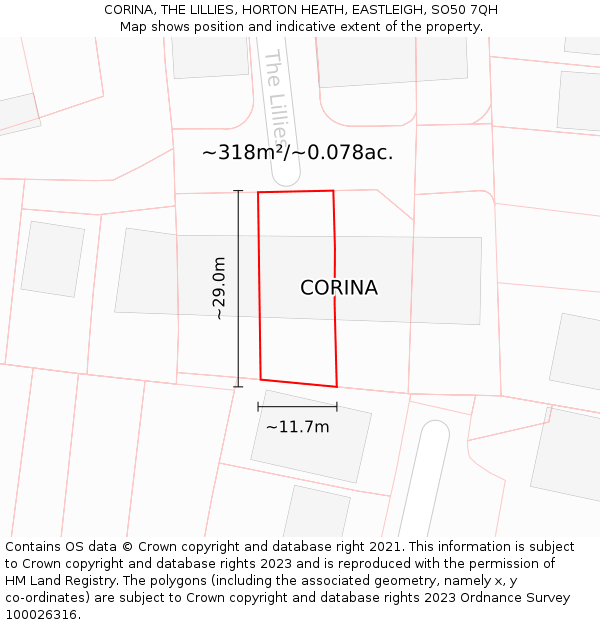CORINA, THE LILLIES, HORTON HEATH, EASTLEIGH, SO50 7QH: Plot and title map