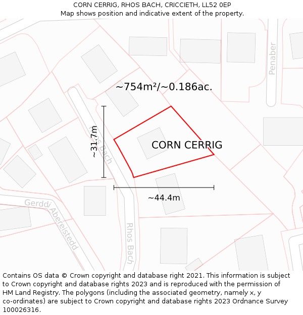 CORN CERRIG, RHOS BACH, CRICCIETH, LL52 0EP: Plot and title map