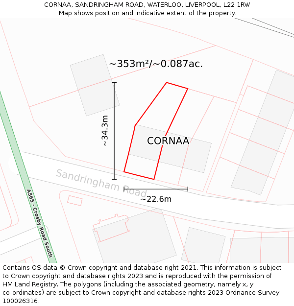 CORNAA, SANDRINGHAM ROAD, WATERLOO, LIVERPOOL, L22 1RW: Plot and title map