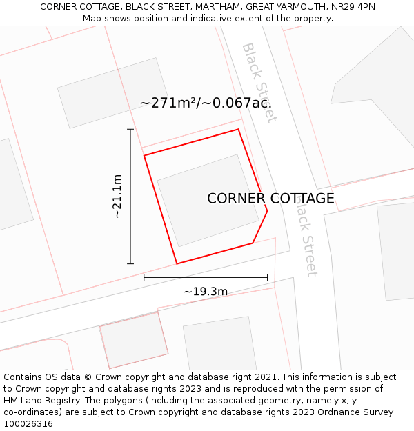 CORNER COTTAGE, BLACK STREET, MARTHAM, GREAT YARMOUTH, NR29 4PN: Plot and title map