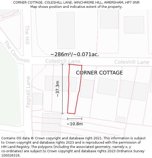 CORNER COTTAGE, COLESHILL LANE, WINCHMORE HILL, AMERSHAM, HP7 0NR: Plot and title map