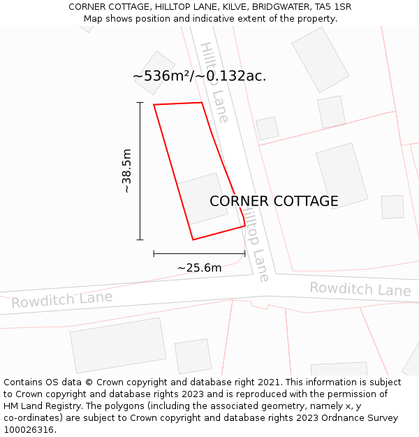 CORNER COTTAGE, HILLTOP LANE, KILVE, BRIDGWATER, TA5 1SR: Plot and title map