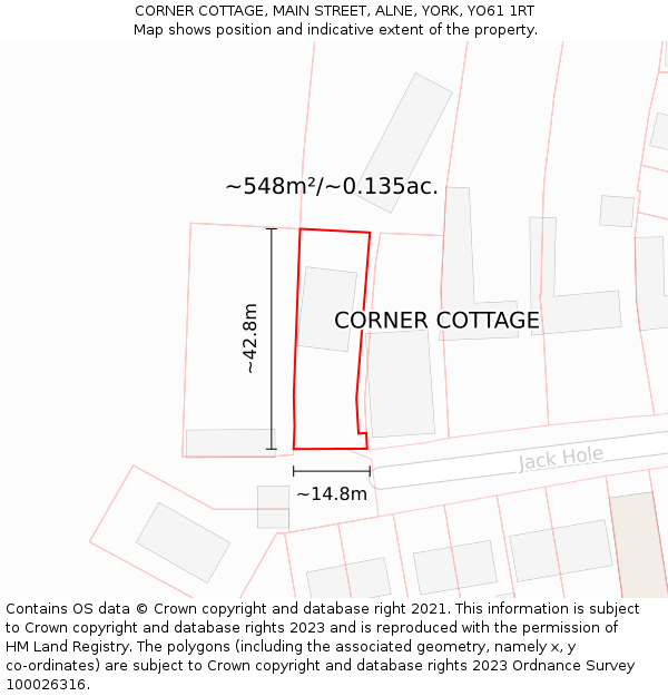 CORNER COTTAGE, MAIN STREET, ALNE, YORK, YO61 1RT: Plot and title map