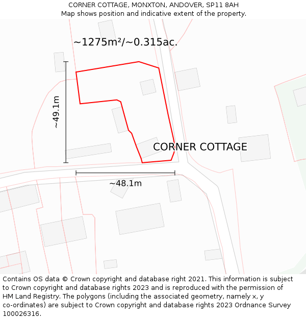 CORNER COTTAGE, MONXTON, ANDOVER, SP11 8AH: Plot and title map