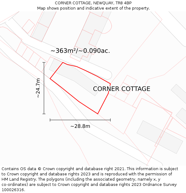 CORNER COTTAGE, NEWQUAY, TR8 4BP: Plot and title map