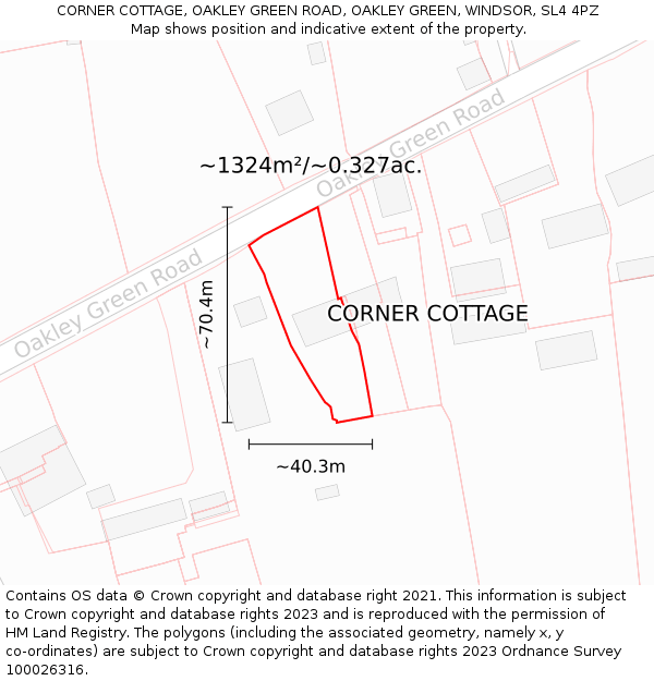CORNER COTTAGE, OAKLEY GREEN ROAD, OAKLEY GREEN, WINDSOR, SL4 4PZ: Plot and title map