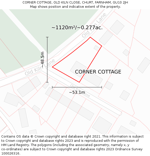 CORNER COTTAGE, OLD KILN CLOSE, CHURT, FARNHAM, GU10 2JH: Plot and title map