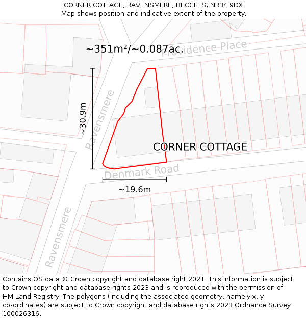 CORNER COTTAGE, RAVENSMERE, BECCLES, NR34 9DX: Plot and title map