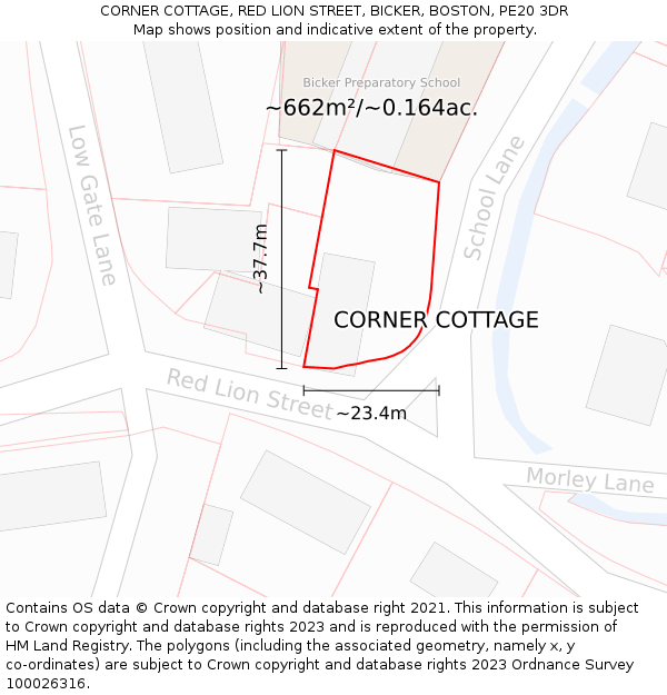 CORNER COTTAGE, RED LION STREET, BICKER, BOSTON, PE20 3DR: Plot and title map