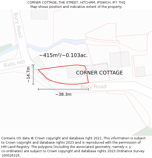 CORNER COTTAGE, THE STREET, HITCHAM, IPSWICH, IP7 7NQ: Plot and title map