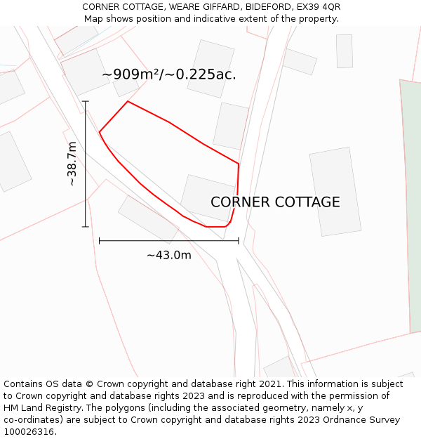 CORNER COTTAGE, WEARE GIFFARD, BIDEFORD, EX39 4QR: Plot and title map