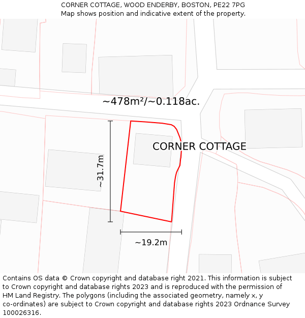 CORNER COTTAGE, WOOD ENDERBY, BOSTON, PE22 7PG: Plot and title map