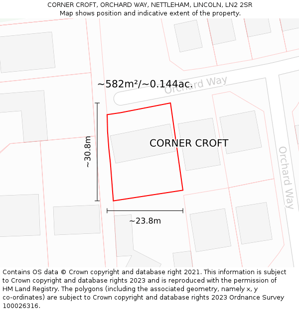 CORNER CROFT, ORCHARD WAY, NETTLEHAM, LINCOLN, LN2 2SR: Plot and title map