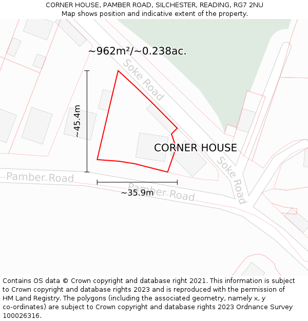 CORNER HOUSE, PAMBER ROAD, SILCHESTER, READING, RG7 2NU: Plot and title map