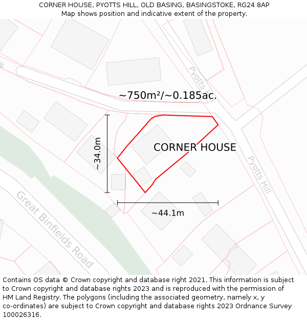 CORNER HOUSE, PYOTTS HILL, OLD BASING, BASINGSTOKE, RG24 8AP: Plot and title map