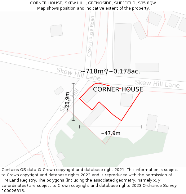 CORNER HOUSE, SKEW HILL, GRENOSIDE, SHEFFIELD, S35 8QW: Plot and title map