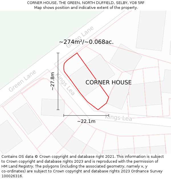 CORNER HOUSE, THE GREEN, NORTH DUFFIELD, SELBY, YO8 5RF: Plot and title map